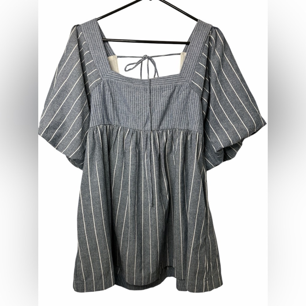 Free People Gigi Puff Sleeve Tunic Top Striped Boho Peasant NWOT